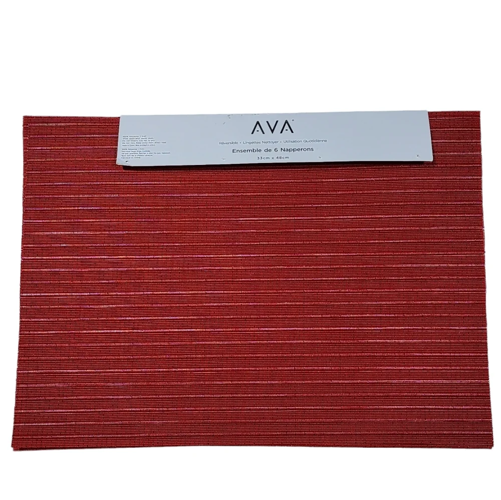 AVA Set of‎ 6 Red Rectangular Polyester Placemat 13x19in Ideal for Holiday Decor